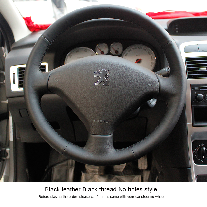 Steering wheel covers Case for PEUGEOT 307 Wheel cover Genuine leather DIY Car styling Hand sewing leather car covers