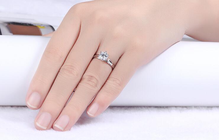 1CT New Women Classic Luxury Jewelry 925 Sterling Silver Round Cut Solitaire CZ Diamond Gemstones Women Wedding Prong Band Ring Gift Size4-9
