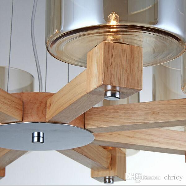 Creative modern OAK pendant light for living room dining room lampadario moderno wood glass led pendant lamp fixtures home lighting