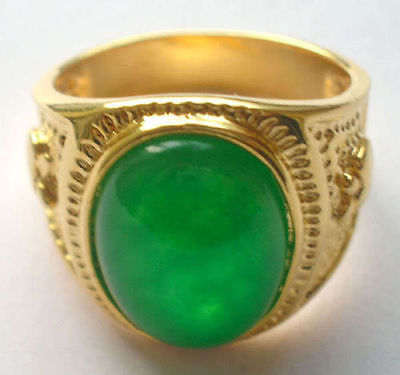 Jewelry 18K GP green jade men's ring(8,9,10,11,12)