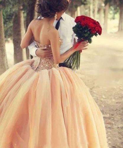 New Modest 2016 Sweetheart Pearls Beaded Sequin Ball Gown Quinceanera Dresses Peach Organza Long Sweet 16 Party Gowns Custom Made EN7118