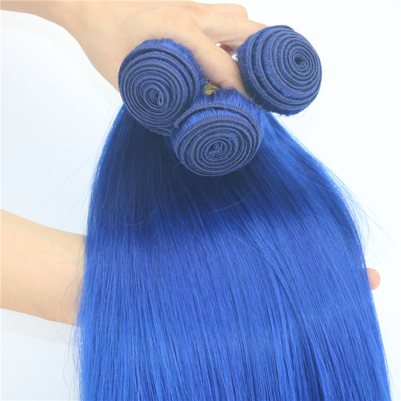 Blue Color Unprocessed Virgin Brazilian Remy Human Hair Extensions Slik Straight Hair Bundles 8A Grade Thick ends Hair Weft Weave