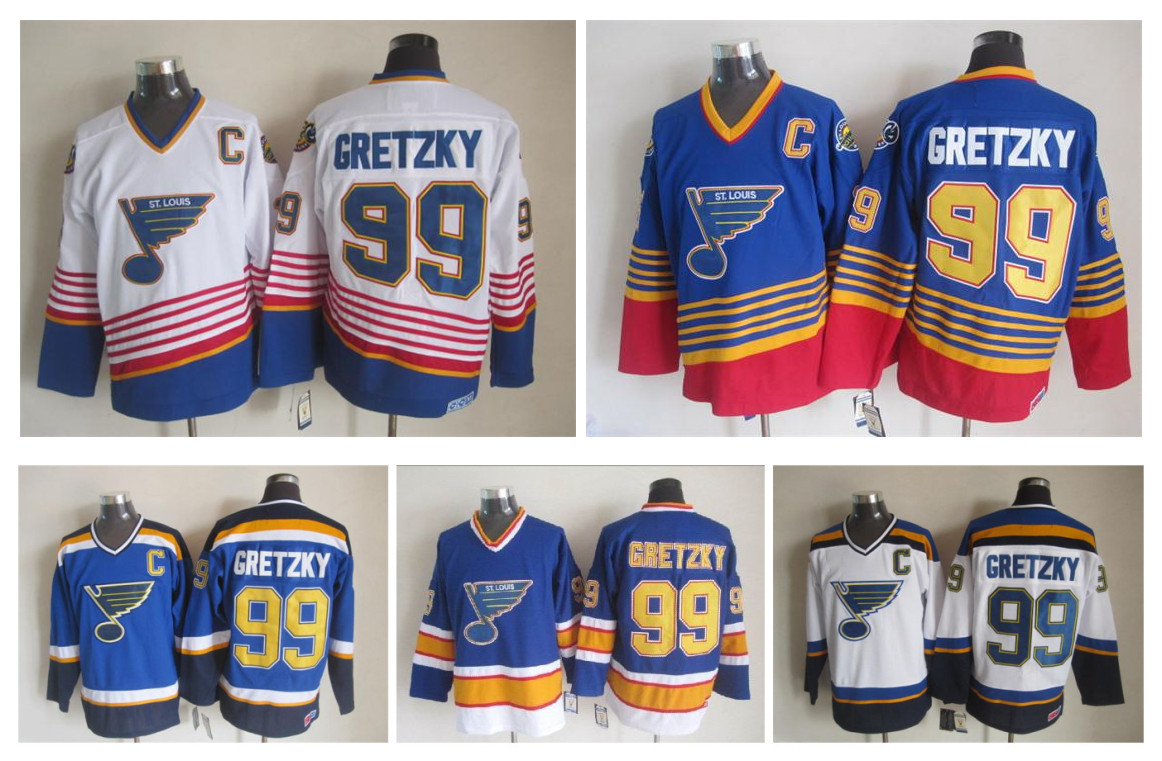 

Top Quality ! 2016 St. Louis Blues Ice Hockey Jerseys Cheap #99 wayne gretzky Retro Vintage CCM Authentic Stitched Jerseys Mix Order, Blue