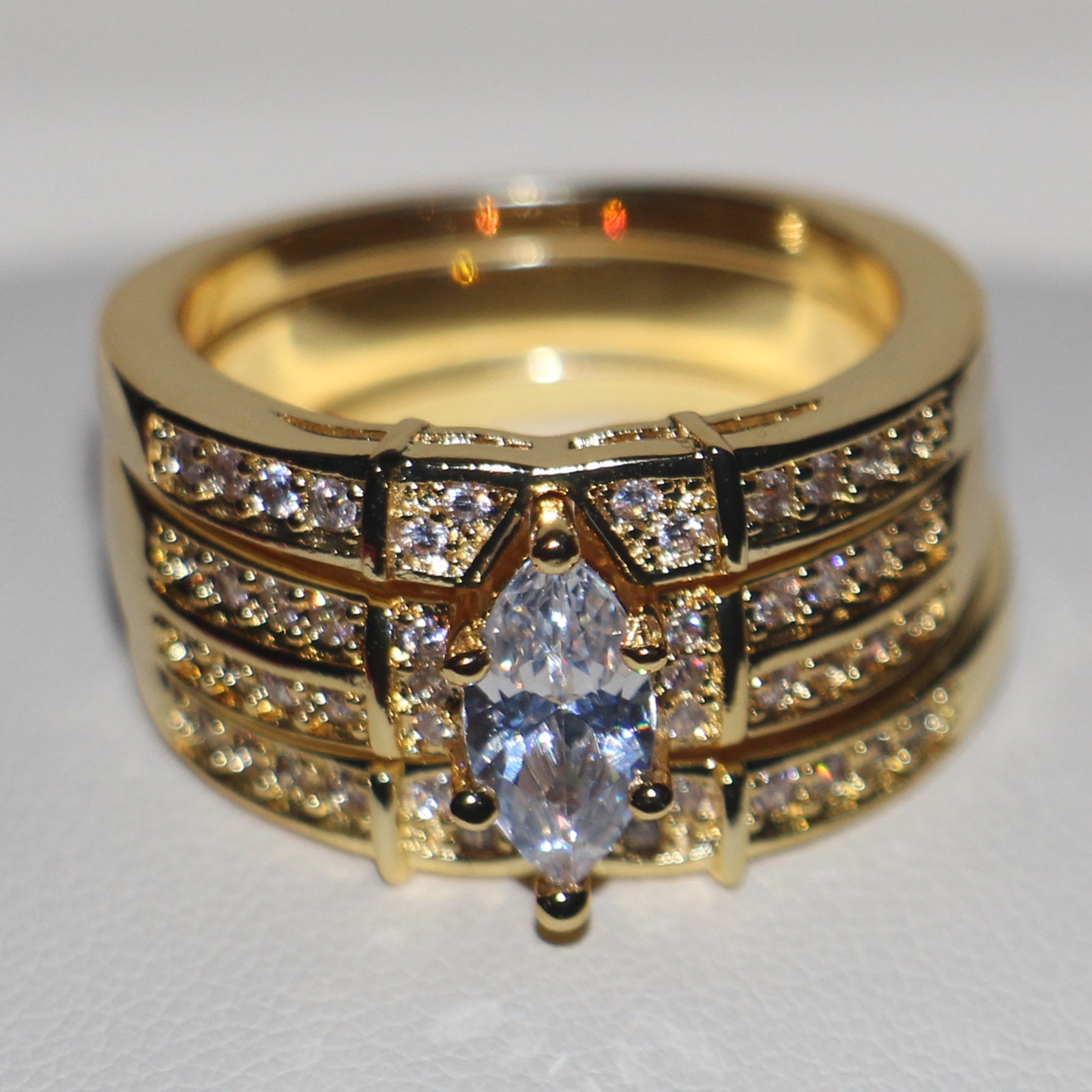 Victoria Wieck Vintage Jewelry Pear Cut Women Fashion Ring 925 Sterling Silver Yellow Gold Plated CZ Diamond 3in1 Wedding Bridal Size 5-11