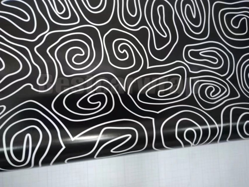 Black white Circle style Camoufalge Vinyl For Car Wrap Film With air bubble free CAMO film for Truck / boat graphics Foil 1.52X30M (5x98ft)
