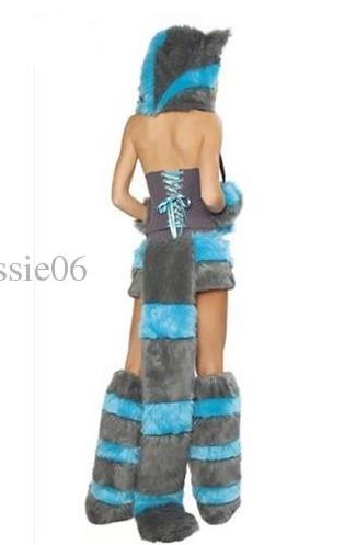 Sexy Furry Fasching Wolf Cat Girl Halloween Costume Cosplay Fancy Party dress up Hat Leg Set Coatee Skirt Full Set Xmas