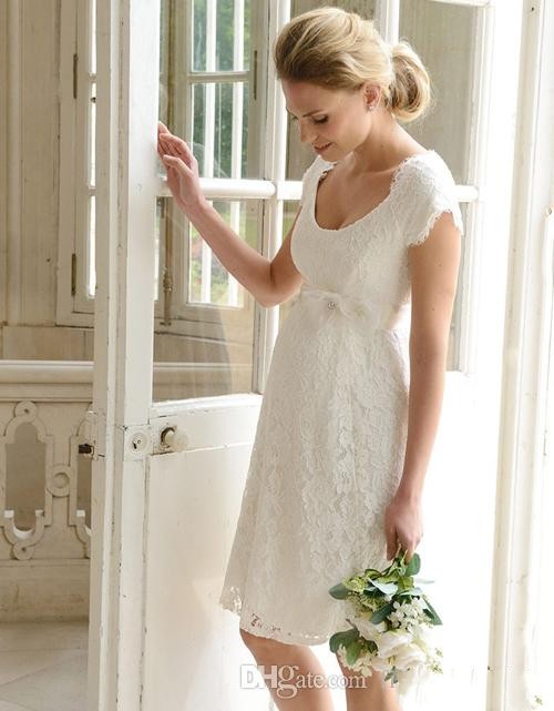 Maternity Knee Length Cap Sleeves Scoop Neckline Pregnant Women Wedding Party Gowns Free Shipping Custom Made 0510