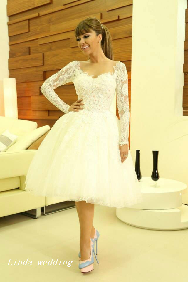 Diva Myriam Fares Wedding Dresses With Long Sleeves Beautiful A Line Lace Women Bridal Party Gowns Cocktail Dress