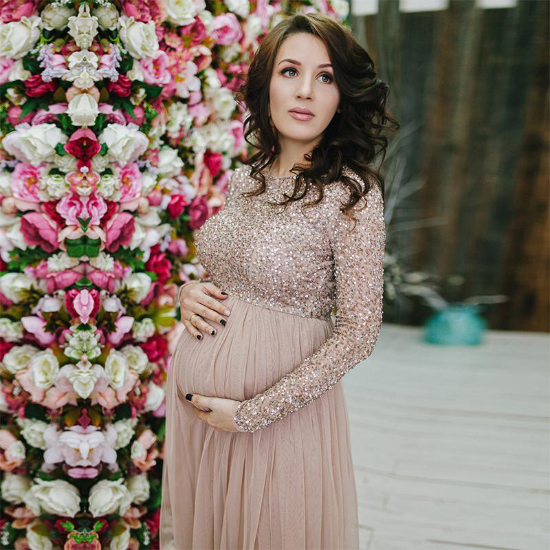 robe de soiree A Line Short Prom Dresses Empire Sequins Long Sleeves Short Pregnant Prom Dresses Plus Size Formal Dresses