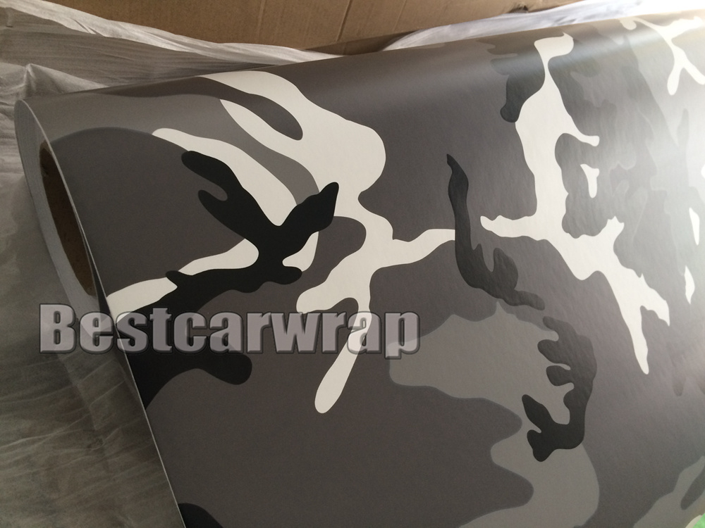 New Matte Black white snow Acrtic Camouflage Film Wraps Film Black urban camo whole car wrapping size 1.52 x 30m/Roll Free Shipping