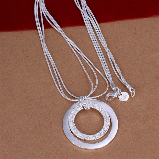 Brand new Dual sand O necklace sterling silver plate necklace STSN056,fashion 925 silver pendant necklace factory direct sale free shipping