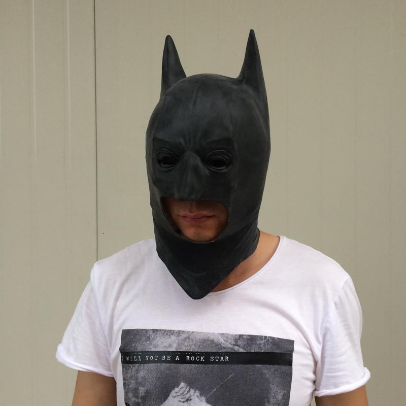 on Cosplay Batman Masks Dark Knight Adult Full Head Batman Latex Mask Hood Silicone Halloween Party Black Mask per Hero Co4292921