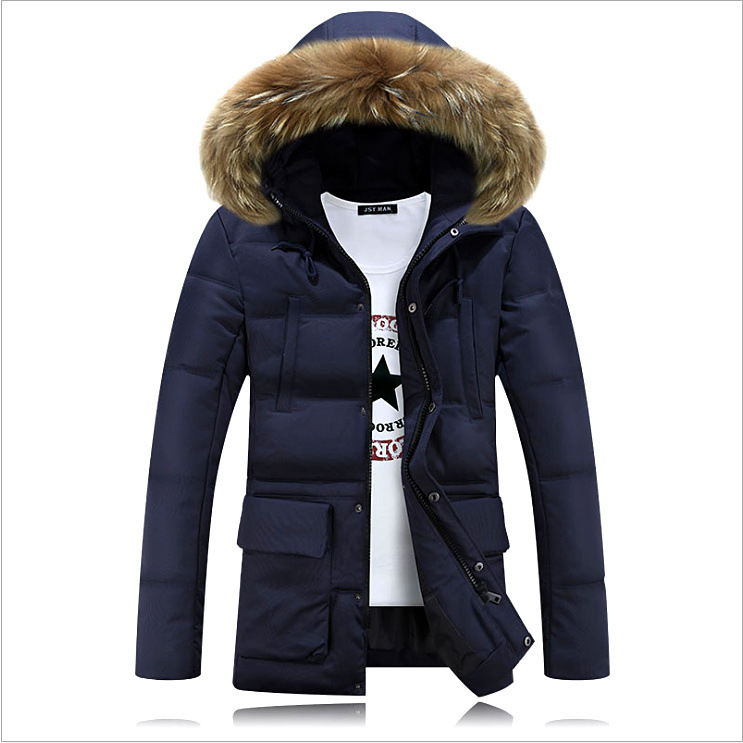 Fall-2016 Casual Long Fur Hooded Parkas Hombre Invierno Thick Cotton-padded Mens Winter Parka With Fur Hood