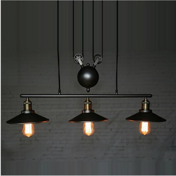 

RH Retro Iron Pulley led pendant lights Loft American Vintage industrial pendant lighting Pulley Rope Antique Edison Pendant Lamps