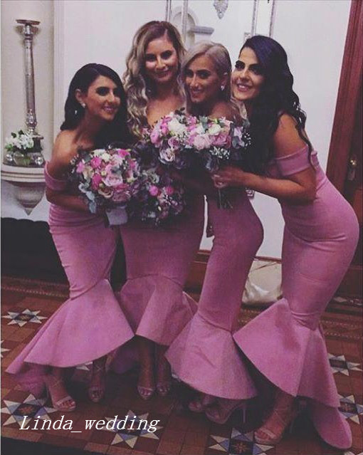 Dark Navy Blue Bridesmaid Dress Elegant Mermaid Off The Shoulder Backless Long Women Wear Formal Maid of Honor Dress For Wedding Guest Gown