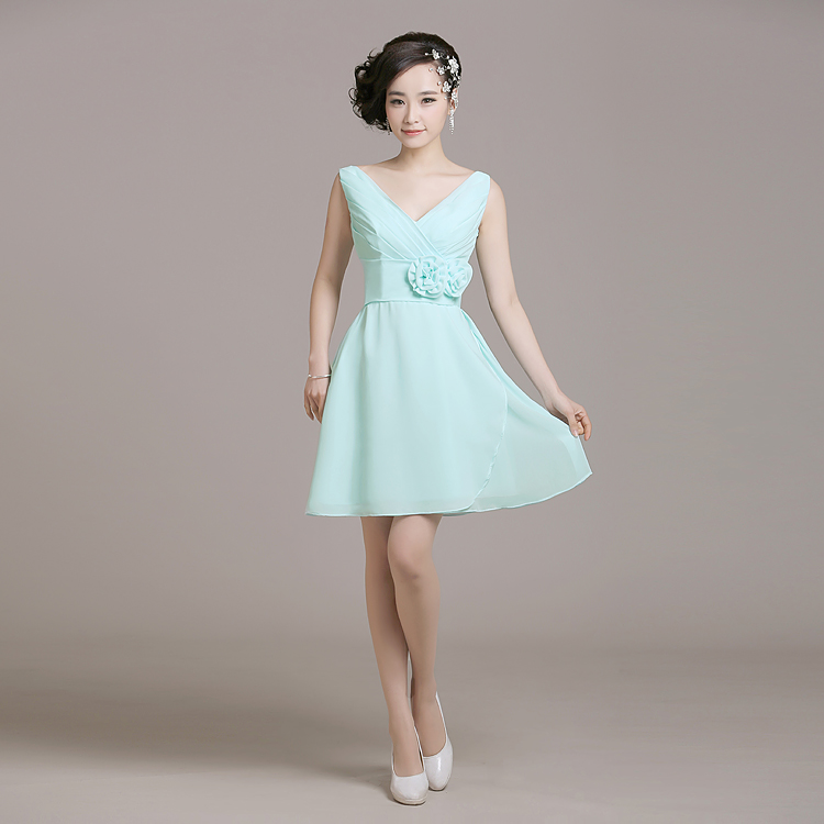 Pleated Short Chiffon Junior Bridesmaid Dress With Flower Lace Up 2020 New Wedding Guest Dress Ice Blue Gowns
