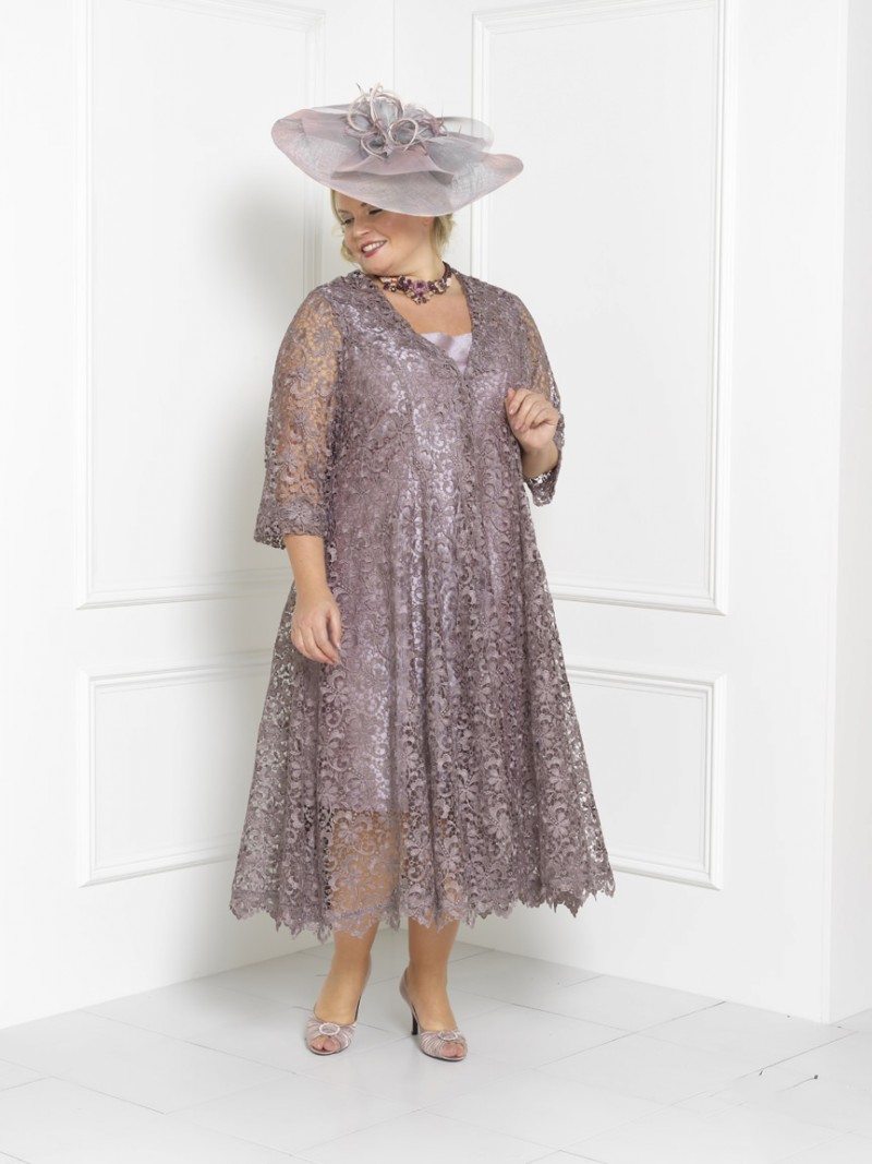 Plus Size Mother Of The Bride Dresses Sleeves Tea Length Scoop Neck Wedding Guest Dress Custom Mothers Groom Gown With Long Lace Jacket