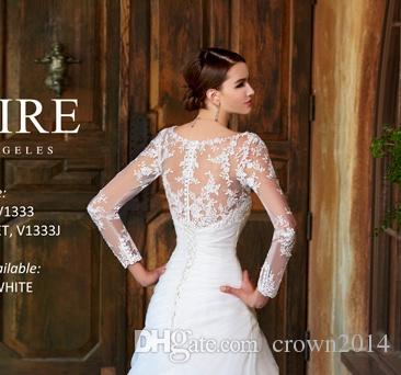 Sheer Scoop/V-neck/High/Bateau Neck Long Sleeve Covered Buttons Lace Applique Bridal Wraps & Jackets For Wedding Dresses Bridal Accessories