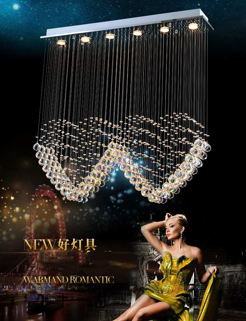 Raindrop LED K9 Crystal Chandeliers Lighting Heart Shape Ceiling Lamp for living roon dinner light fixtures L1000*W200*H1000MM