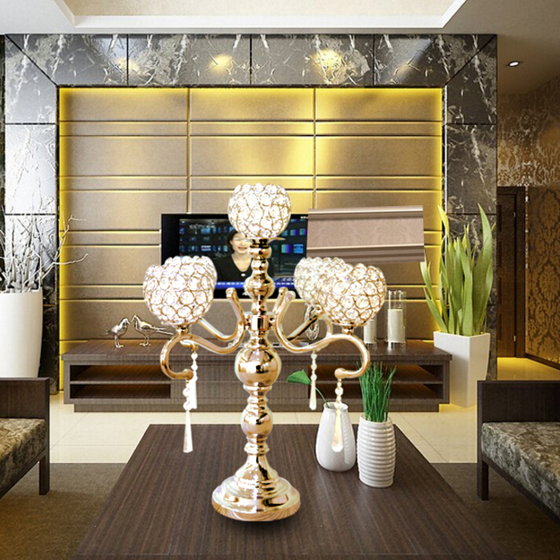 55 cm height 5-arms metal Gold/ Silver candelabras with crystal pendants wedding candle holder Event centerpiece 10 pcs/lot