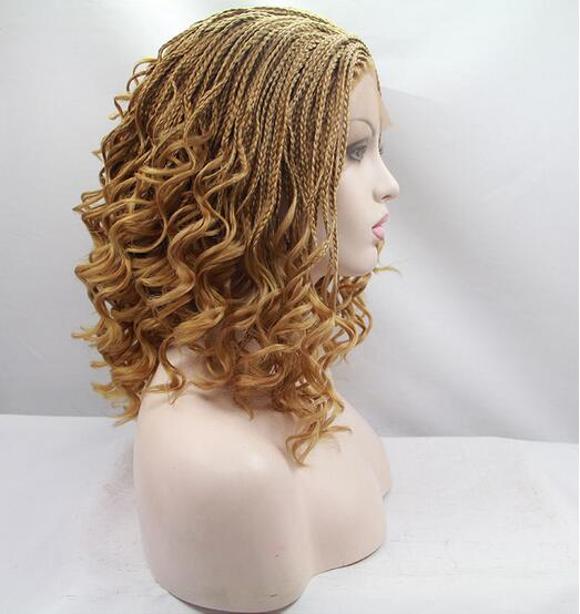 African American Long Synthetic Braid Lace Front Wigs for Women Heat Resistant Brown Curly Micro Braided Wig Hair