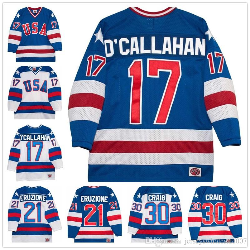 Wholesale 17 Jack O'callahan 30 Jim craig 21 Mike Eruzione 1980 Olympic The Miracle Movie Team USA Hockey Jersey All Stitched, 21 white home 
Wholesale 17 Jack O'callahan 30 Jim craig 21 Mike Eruzione 1980 Olympic The Miracle Movie Team USA Hockey Jersey All Stitched, 21 white home