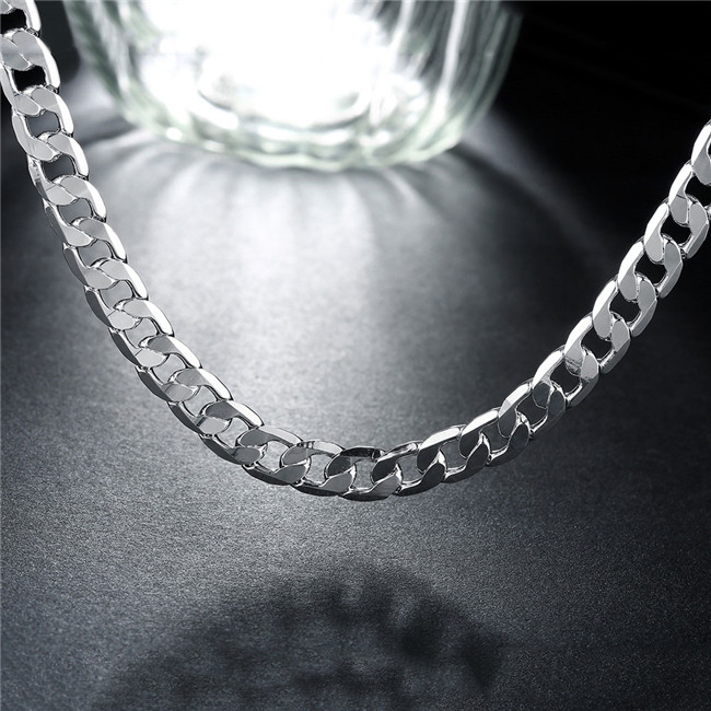 New arrival 8MM flat sideways necklace Men sterling silver plate necklace STSN034,fashion 925 silver Chains necklace factory direct sale