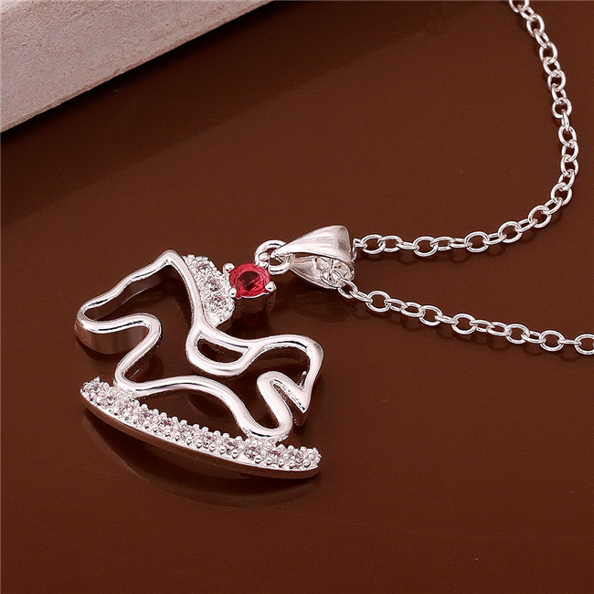 High grade women's Small horse pendant necklace red gemstone sterling silver plate necklace STSN617,hot sale fashion 925 silver necklace wom