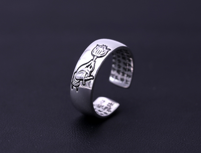 HOT SELLING 100% REAL 925 STERLING SILVER RING BUDDHIST HEART SUTRA OPEN BAND RING FOR MEN CHINESE CHARACTER RING WITH HIGH QUALITY JEWELRY