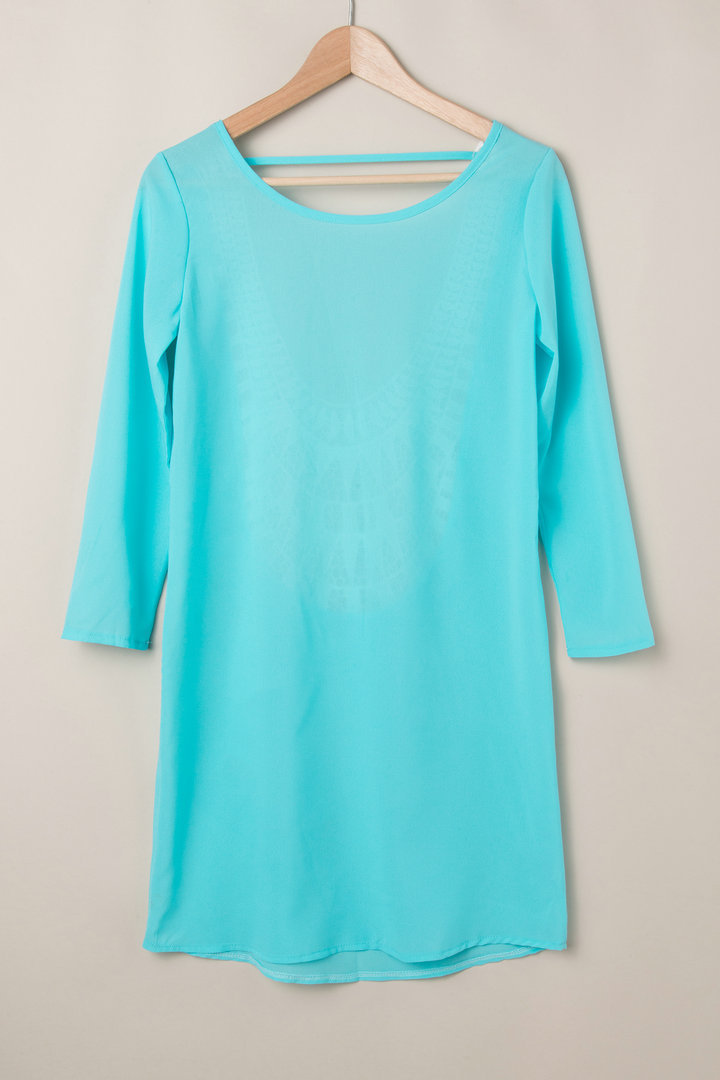 New Sexy Women Chiffon Lace Dresses Lady Solid Color Hollow Long Sleeve Dress S-XXL Free shipping