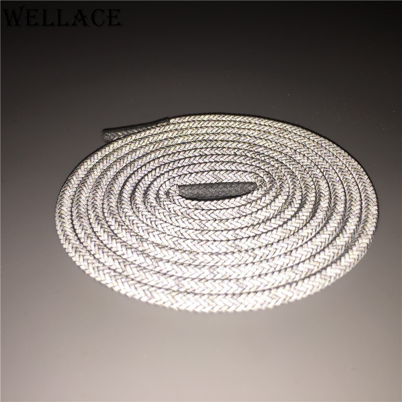 Wellace Solid Pure Color 3M reflective shoelaces Round flat safety shoe lace plastic tips latchet ropelaces 120cm for Sport Shoes Decoration