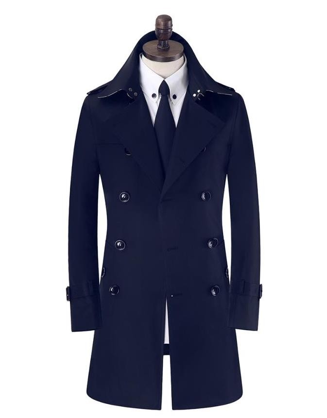 Khaki black beige black double breasted mens trench coats man long coat men clothes slim fit cotton overcoat men plus