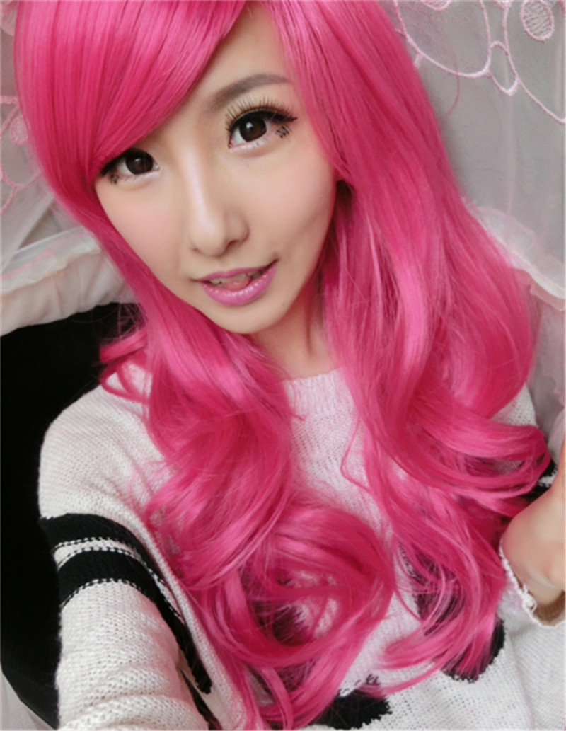 WoodFestival long rose red wig girls big wave wigs for women heat resistant party curly synthetic hair