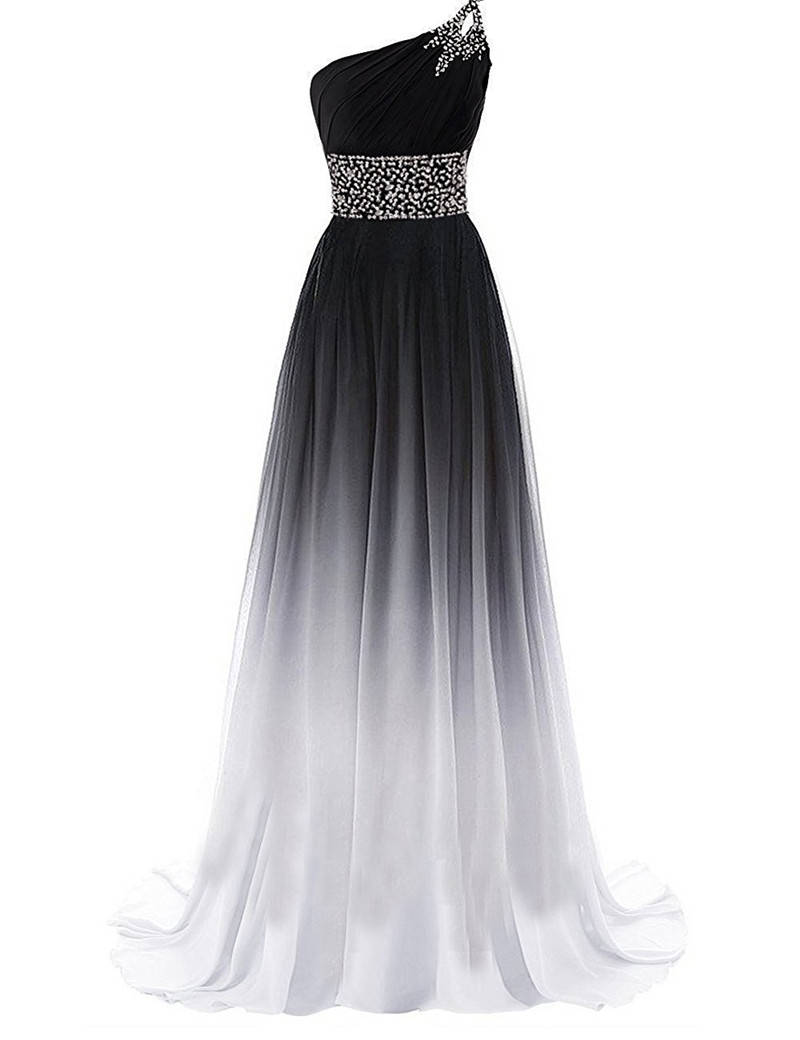 2017 Sexy One-Shoulder Beading A-Line Prom Dresses With Sequin Chiffon Lace Up Floor-Length Plus Size Evening Formal Party Gown BP06
