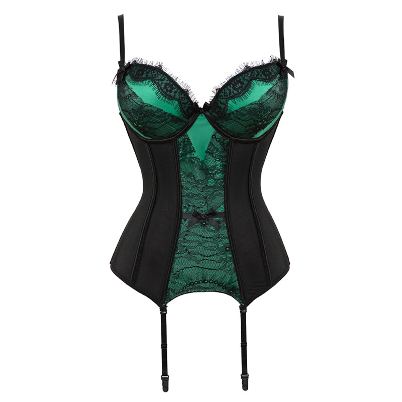 Black Blush Lace Contrast Tulle Push Up Bustier Corset Girdle Waist Cincher Sexy Lingerie Like Corset Nightwear Women Shappers Summer Garter