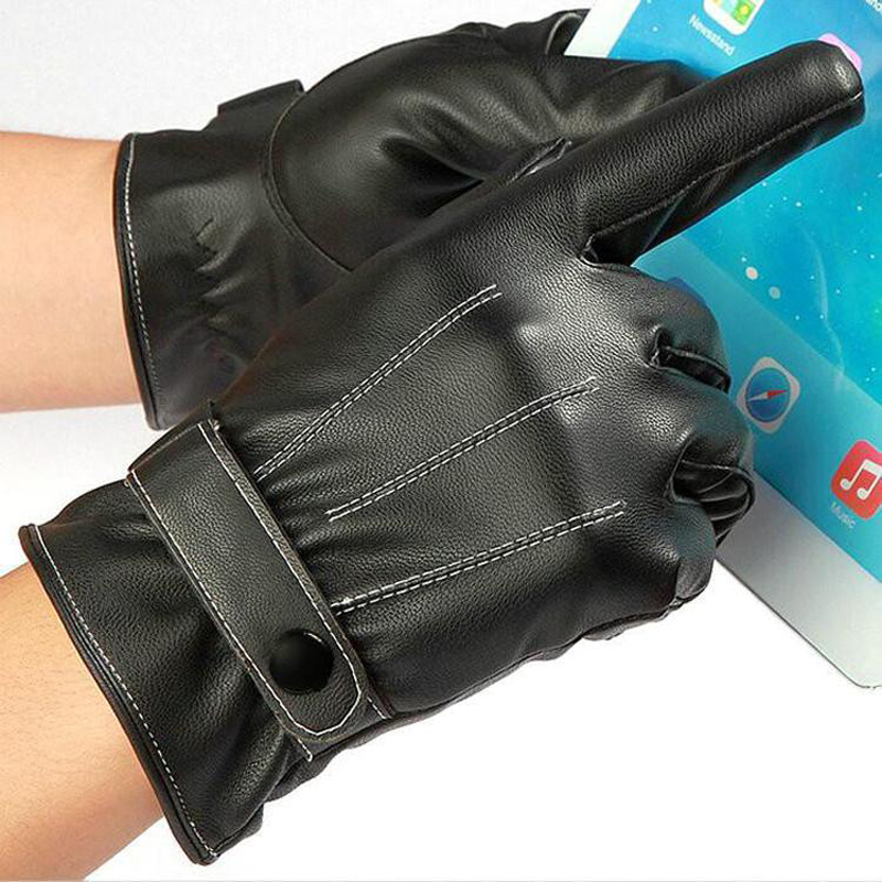 Heavy-Duty Winter Motorcyclist Gloves in Black Leather - Fully Waterproof & Ideal for Mobile Devices Use