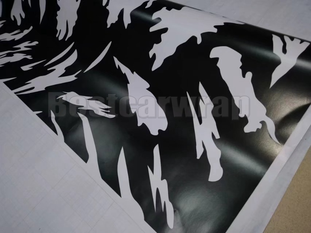 Black White Big Camoufalge Vinyl For Car Wrap With Air Release / air bubble free CAMO film for Truck boat graphics coating 1.52X30M (5x98ft)