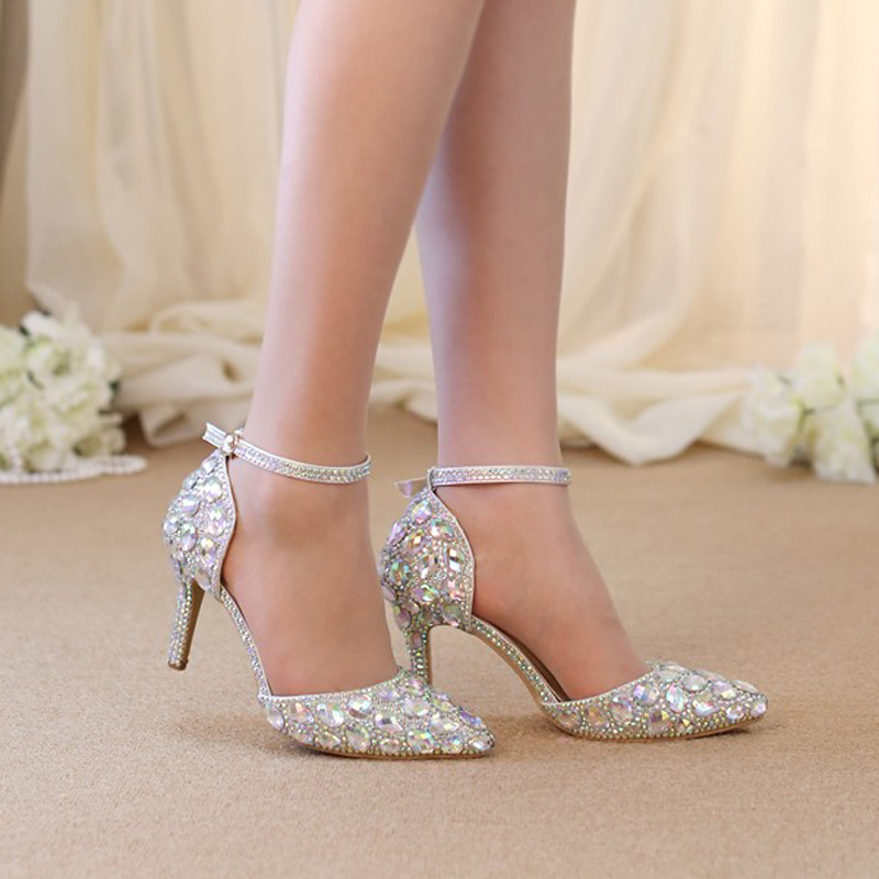 Pointed Toe Rhinestone Shoes Summer Sandals Ankle Straps Lady Kitten Heel Shoes AB Crystal Wedding Party Shoes Banquet Pumps от DHgate WW