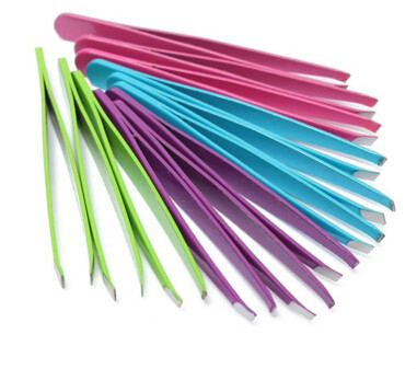 24Pcs Colorful Stainless Steel Slanted Tip Eyebrow Tweezers Hair Removal Tools