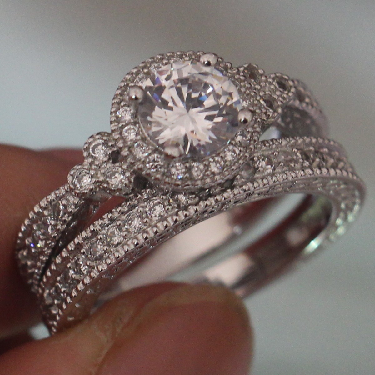 Size 5-11 Vintage Jewelry Hot 925 Sterling Silver Round Cut Topaz Simulated Diamond Wedding Women Bridal Ring Set For Lover Christmas Gift