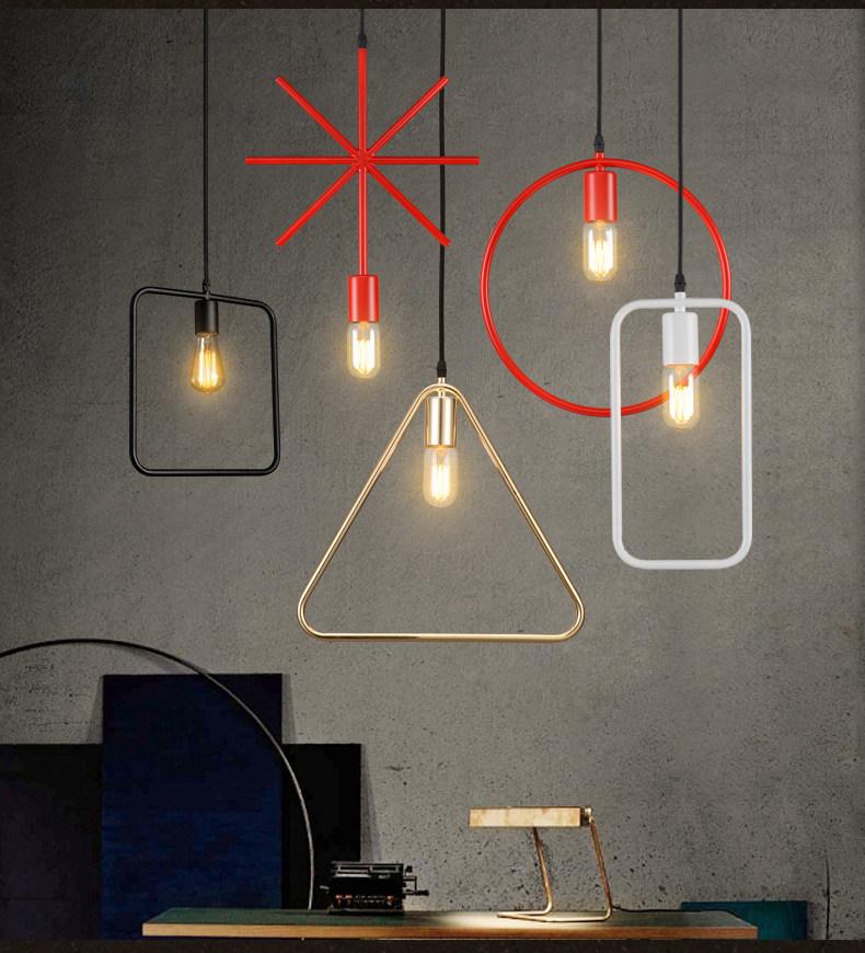 Hot New Simple Geometric Pendant Light Iron Loft Creative Minimalist Lamp Industrial Vintage LED Pendant Lights