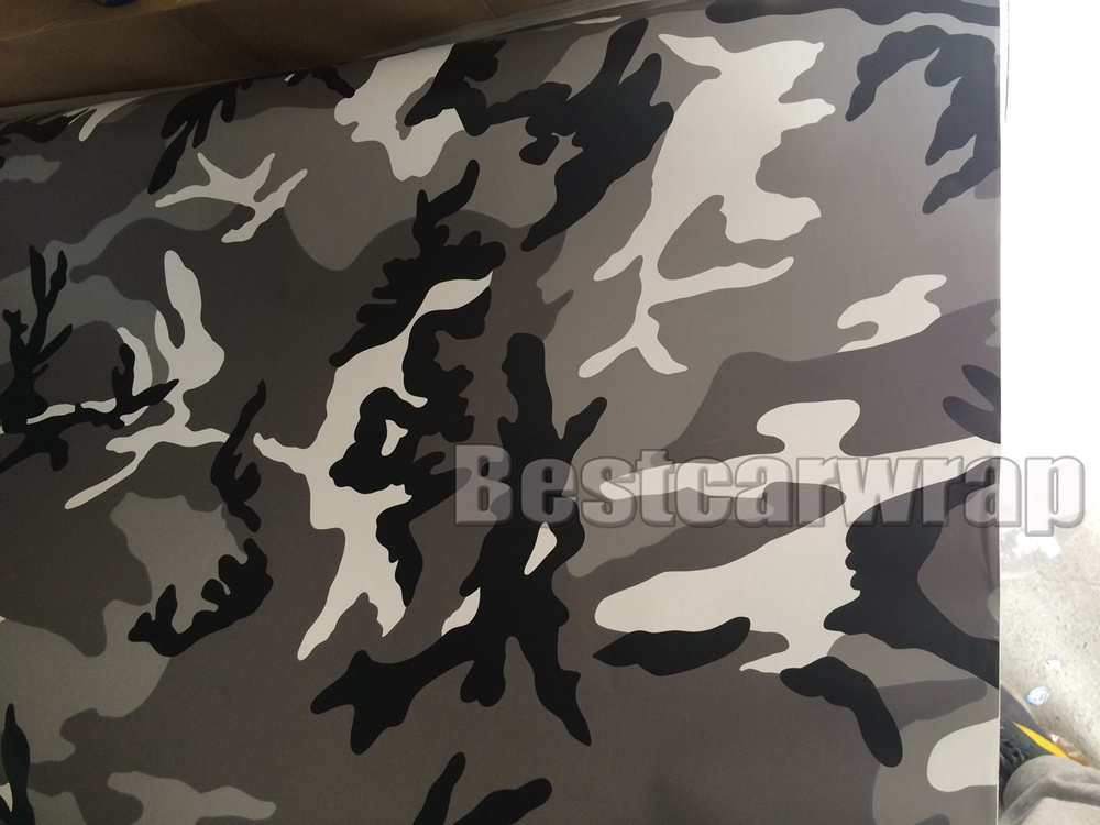 New Matte Black white snow Acrtic Camouflage Film Wraps Film Black urban camo whole car wrapping size 1.52 x 30m/Roll Free Shipping