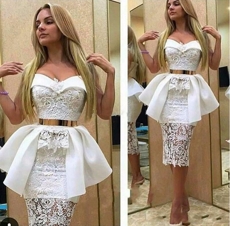 2019 Sweetheart white short Lace Cocktail Dresses knee Length Sash Peplum Prom Dress Formal Evening Gowns, Champagne
2019 Sweetheart white short Lace Cocktail Dresses knee Length Sash Peplum Prom Dress Formal Evening Gowns, Champagne