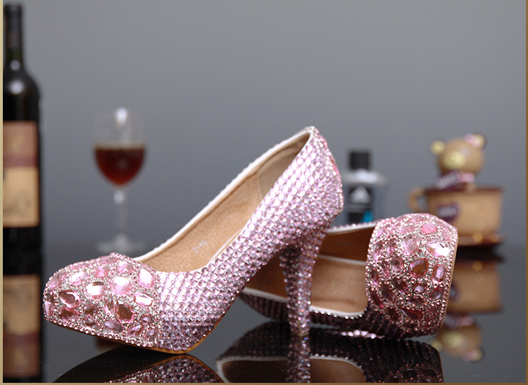2021 New Arrival Pink Wedding Shoes with Heavy Rhinestones High Heels 14cm 12cm 10cm 8cm Large Size Beautiful Party Shoes
