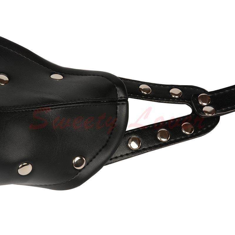 Adjustable Black PU Leather Sex Mask with Ball Mouth Gag Open Eyes Fetish Bondage Hood Restraints Headgear Unisex Sex Products 17901