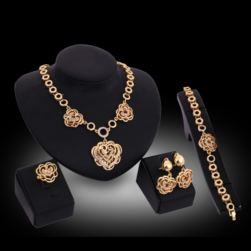 Bracelets Necklaces Earrings Rings Jewelry Set Elegant Fashion Rhinestone 18K Gold Plated Flowers Alloy Wedding Jewelry 4-Piece Set JS163
Bracelets Necklaces Earrings Rings Jewelry Set Elegant Fashion Rhinestone 18K Gold Plated Flowers Alloy Wedding Jewelry 4-Piece Set JS163