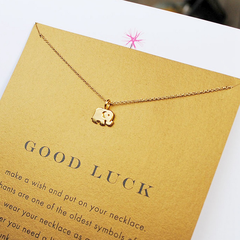 Wholesale-Moon Dogeared Good Luck Alloy Elephant Gold Plated Shorts Chains Clavicle Necklaces & Pendants New Fashion Jewelry For Women
