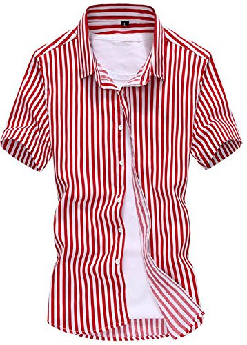 Wholesale-NQ Men's Vertical Stripe Short Sleeve Korean Button Shirts