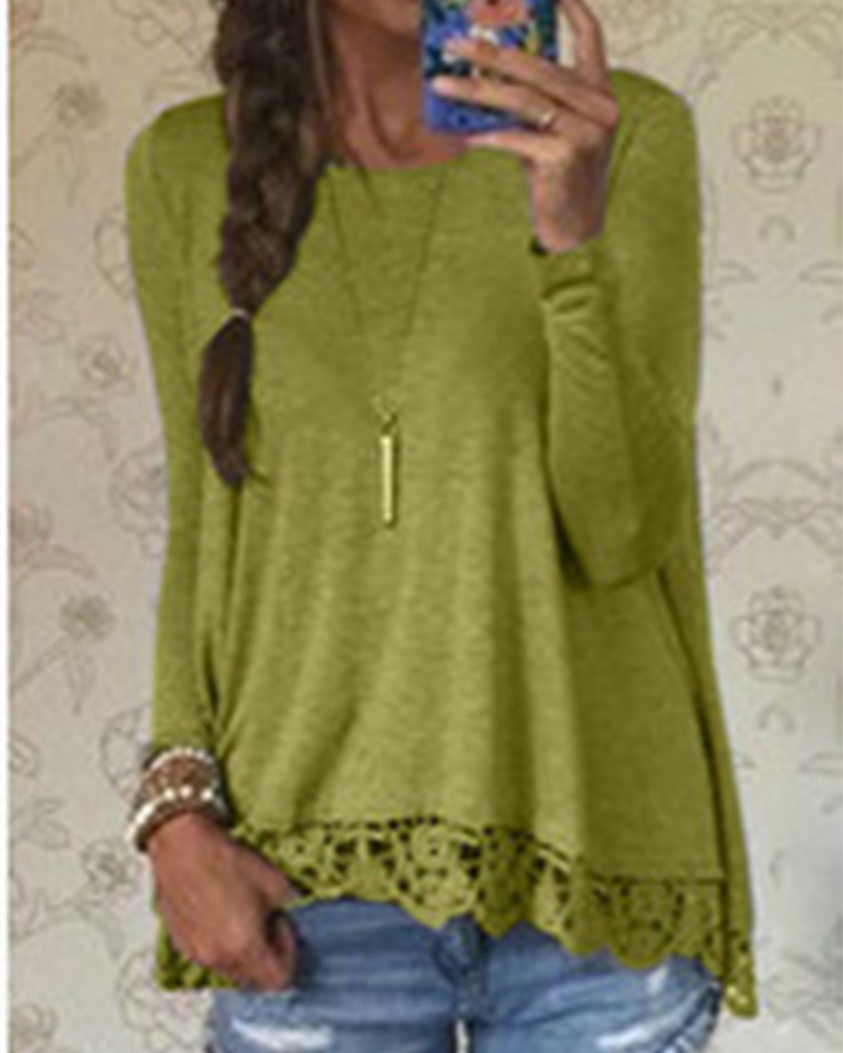 Wholesale-New Fashion 2016 Autumn T Shirt Women Long Sleeve O-Neck Casual Tops Sexy Lace Crochet Top Tees Blusas Plus Size