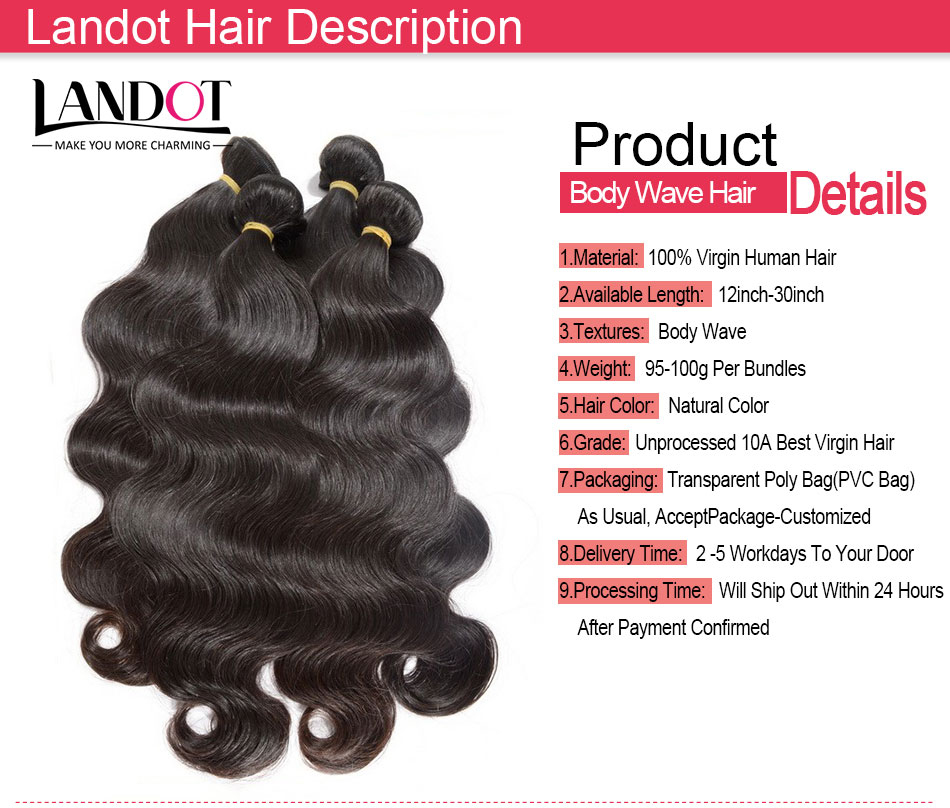 Grade 10A Unprocessed Raw Brazilian Hair Body Wave Peruvian Indian Malaysian Cambodian Human Hair Weave Bundles Can Bleach UP 2 Years Life